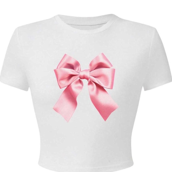 Women's Y2K 3 Kont Bow Print Round Neck Tee Casual Short Sleeve Slim Fit - Picture 6 of 8